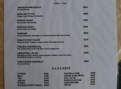 Ямайка (Jamaica). Pablo's Restaurant Menu - Ямайка Доллар. Samsara Cliff Resort.