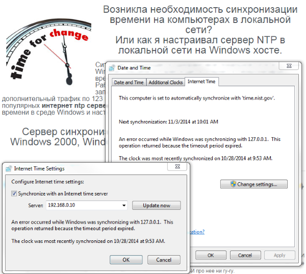 как синхронизировать время в Windows